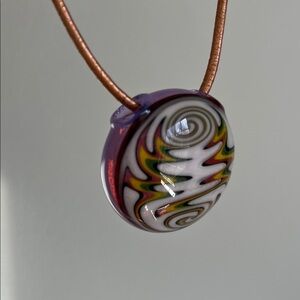 Hand blown Swirl Art Glass Pendant - White, Yellow, Green, Red